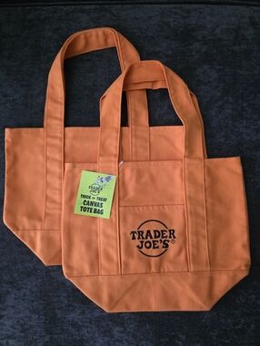 1 Trader Joe's Mini Canvas Tote Bag Orange/Black